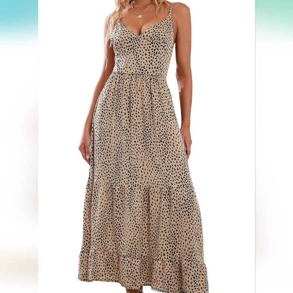 Cupshe NWOT “Ayana" Leopard Lace-up Backless Maxi Slip Dress